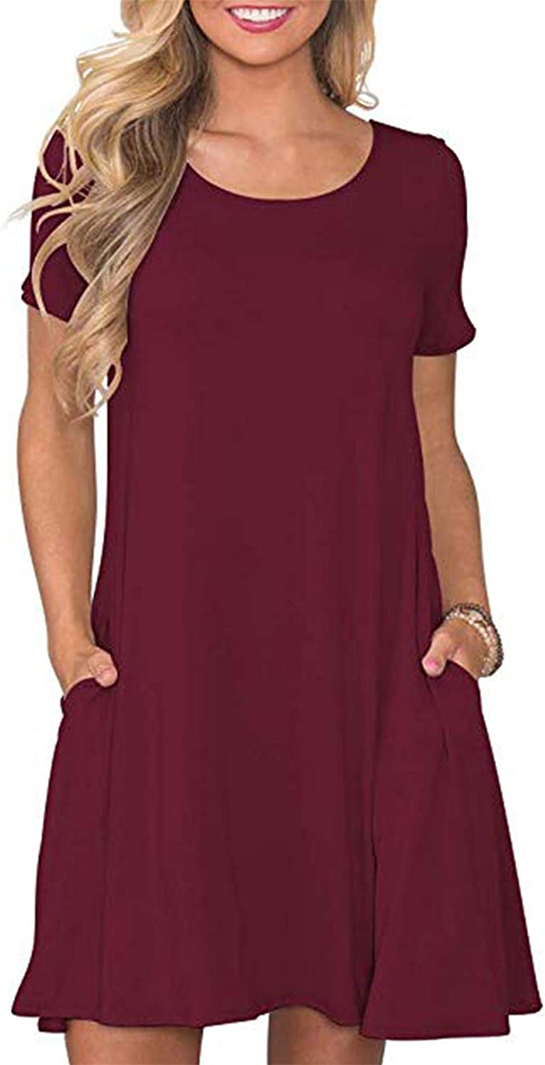 Women's Summer T Shirt Dresses Casual Beach Short Sleeve Swing Pockets Dresses