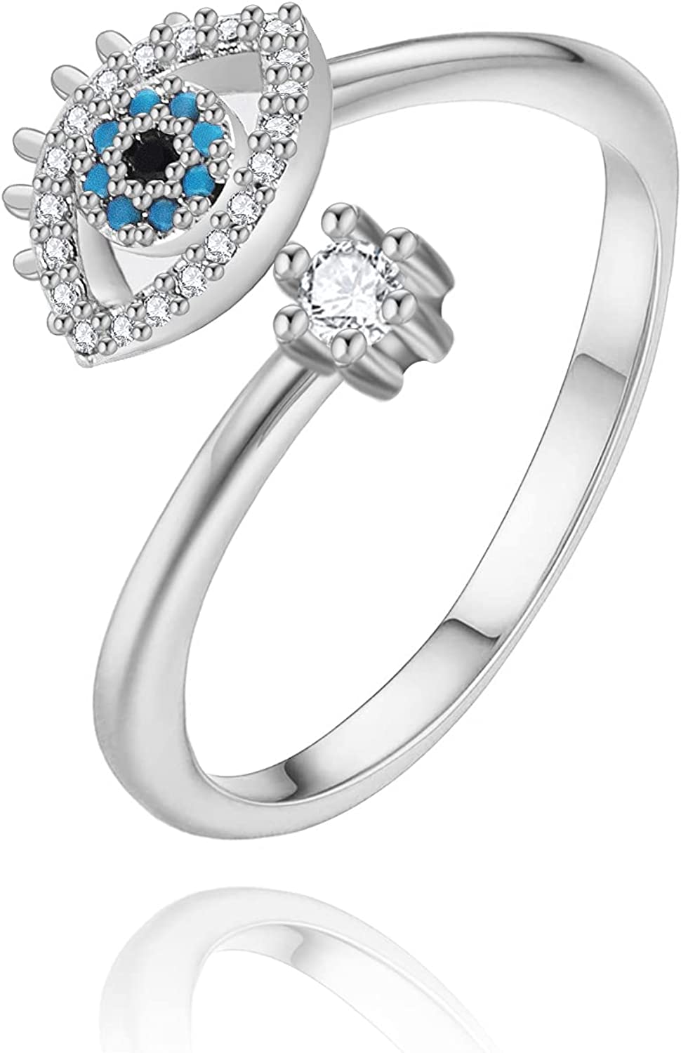 Gold Statement Rings for Women 14k Gold Plated Silver Rose Gold Evil Eye Chevron Pointed V Shaped Open Ring Marquise Cubic Zirconia Adjustable Rings for Teen Girls