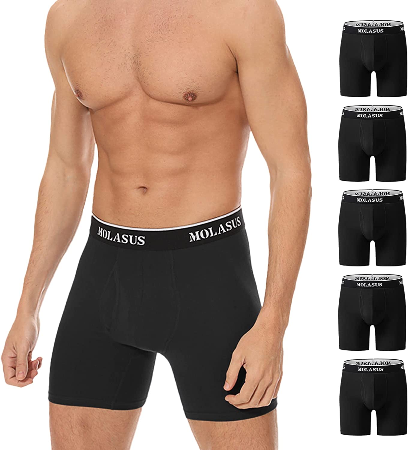 Mens Boxer Briefs Soft Cotton Open Fly Tagless Underwear Pack of 5