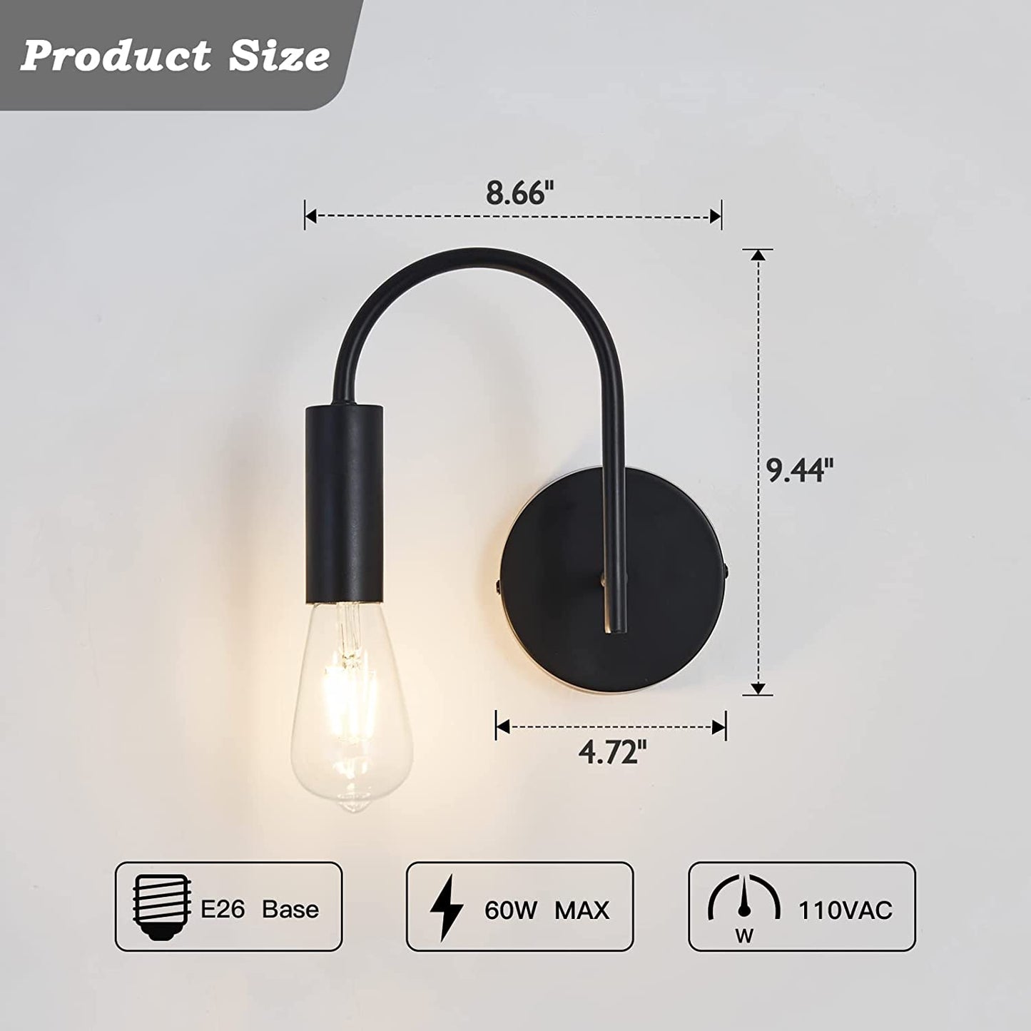 Wall Sconce,Black Wall Light Fixture,1-Light Metal Wall Light for Foyer Bedroom Living Room Dining Room.
