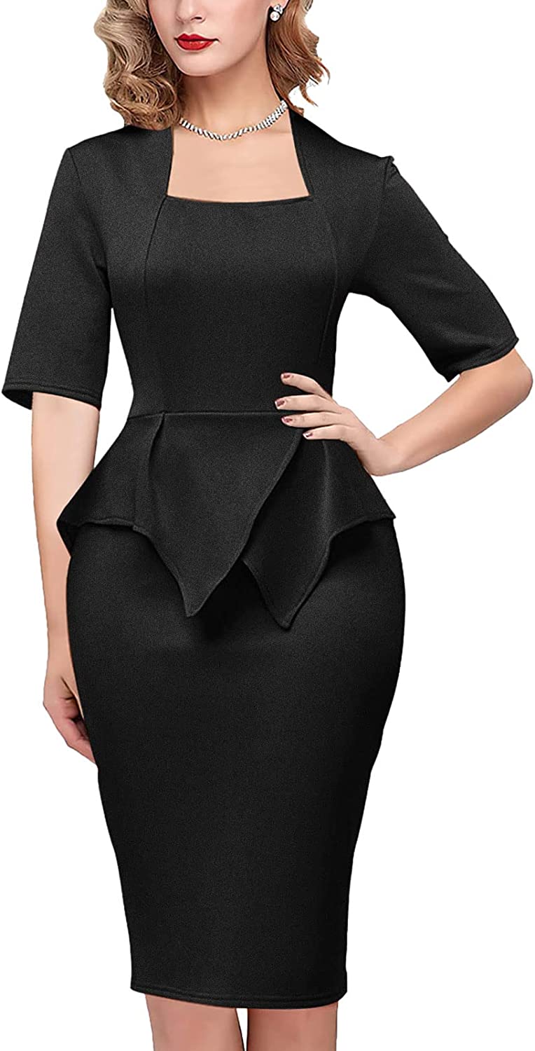 Women's Office Work Peplum Dress - Cocktail Party Ruffle Bodycon Pencil Sheath Dresses