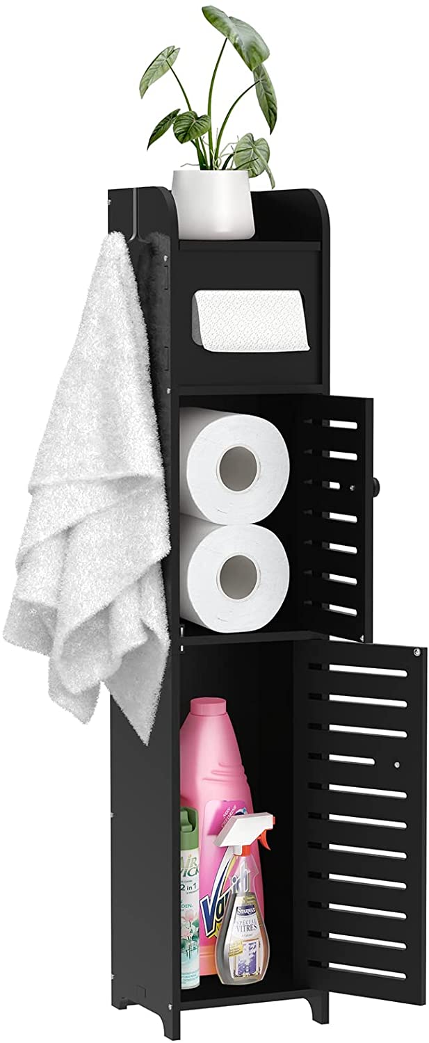 Upgrade Small Bathroom Storage Cabinet with 2 Doors and 2 Shelves, W6.1 x D6.1 x H31.5 Bathroom Organizer, 4 Tier Design Toilet Paper Storage Stand for Small Space and Corner(White)
