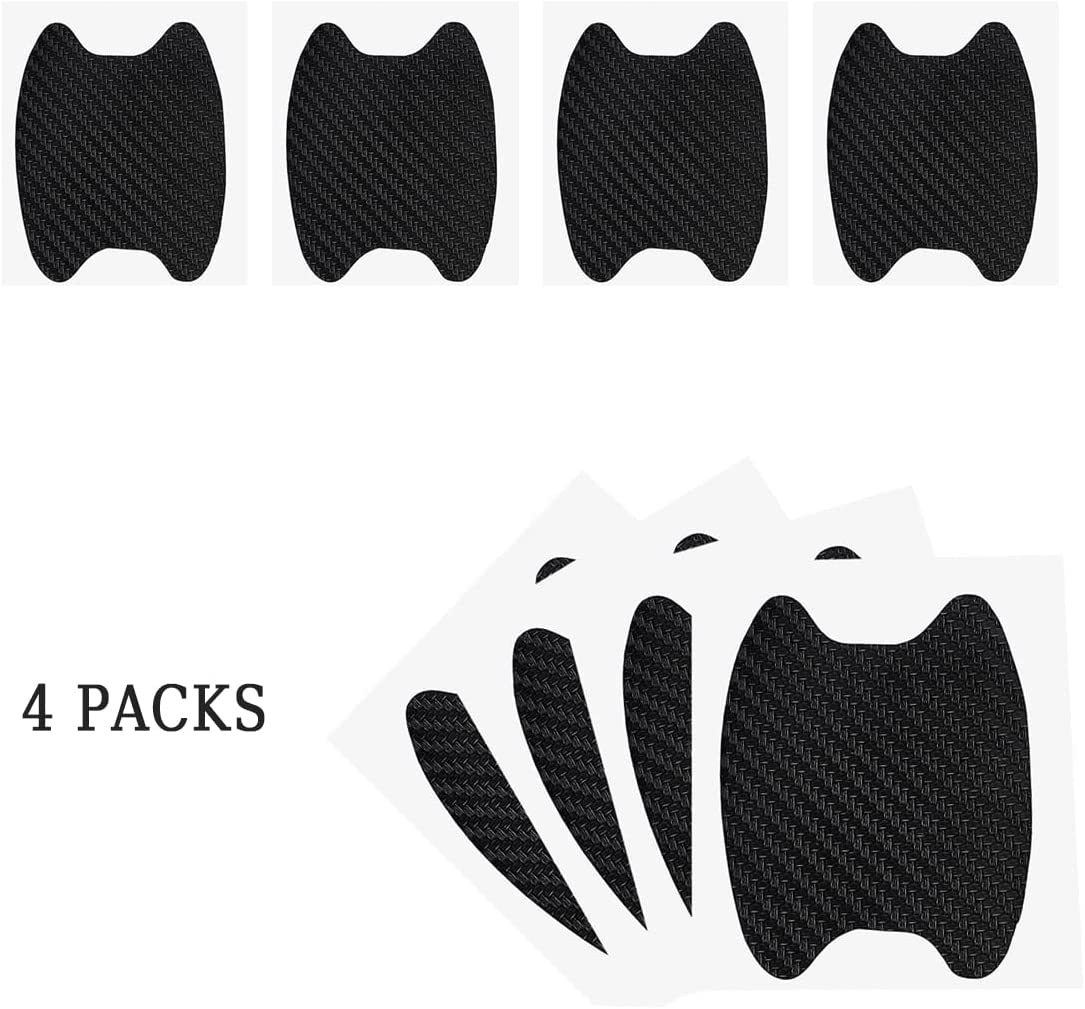4PCS Car Door Handle Sticker, Carbon Fiber Anti-Scratches Car Door Cup Protector, Non-Marking Auto Door Handle Protective Film, Universal for Most Car Handles (Black)