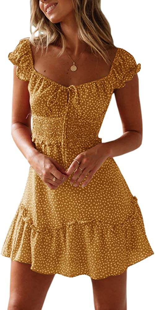 Women's Summer Ruffle Sleeve Sweetheart Neckline Printing Dress Mini Dress