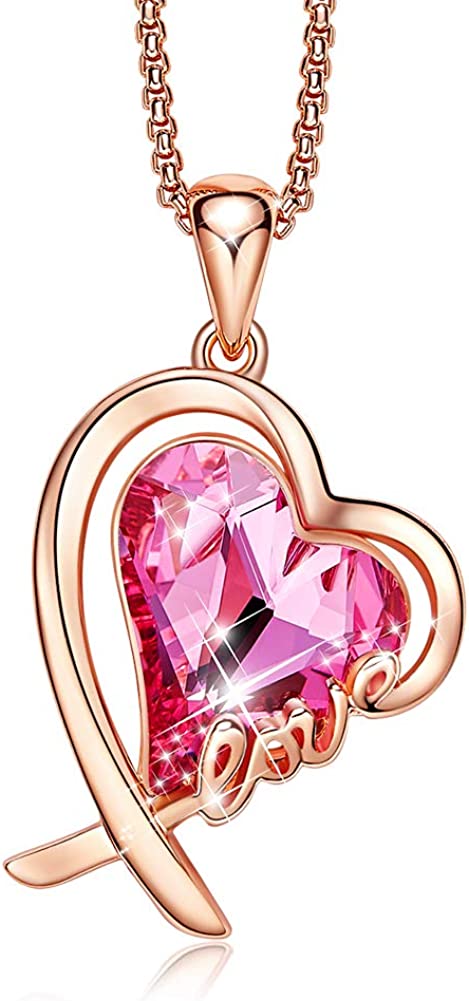 Love Heart Pendant Necklaces for Women,Gifts for Women,Rose Gold Plated Crystal Necklaces for Mother's Day/Valentine’s DayBirthday/Anniversary Day/Party