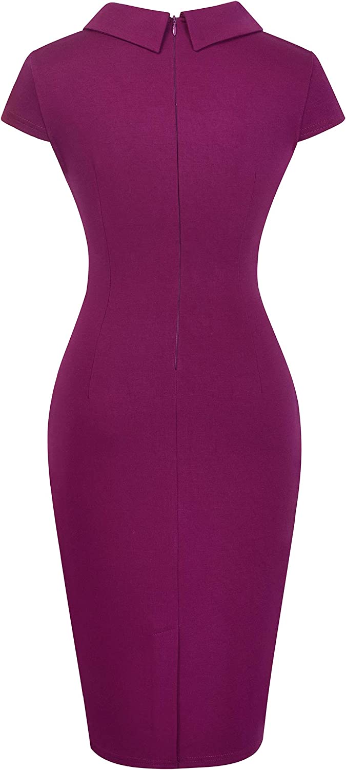 Women's Retro Pleated Bodycon Work Office Pencil Dresses B574