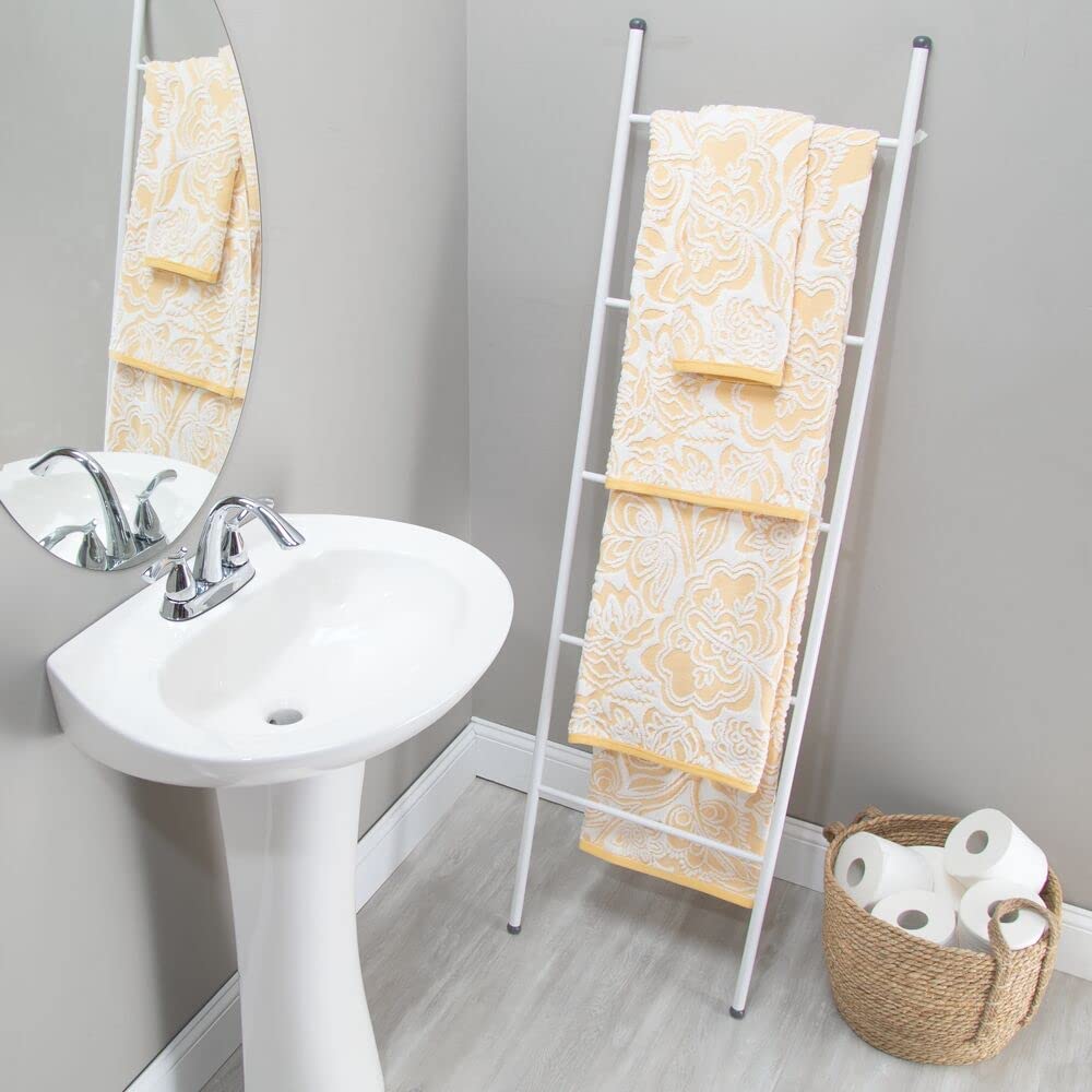 mDesign Metal Free Standing Bath Towel Blanket Ladder Storage Organization, Rack for Bathroom, Bedroom, Laundry Room - White