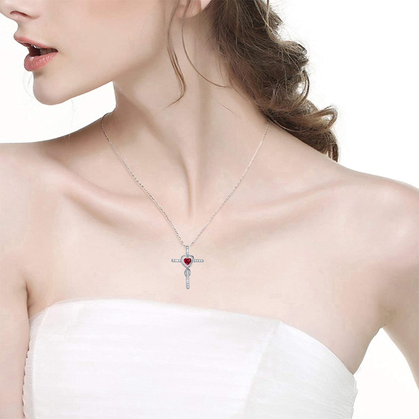 Dorella Love Infinity Necklace 925 Sterling Silver July Birthstone Ruby Jewelry for Wife Mom Birthday Gifts Jewelry for Women