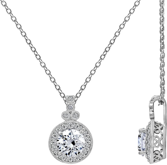 Collection Platinum Plated Sterling Silver Antique Pendant Necklace set with Round Cut Infinite Elements Cubic Zirconia (2.8 cttw)