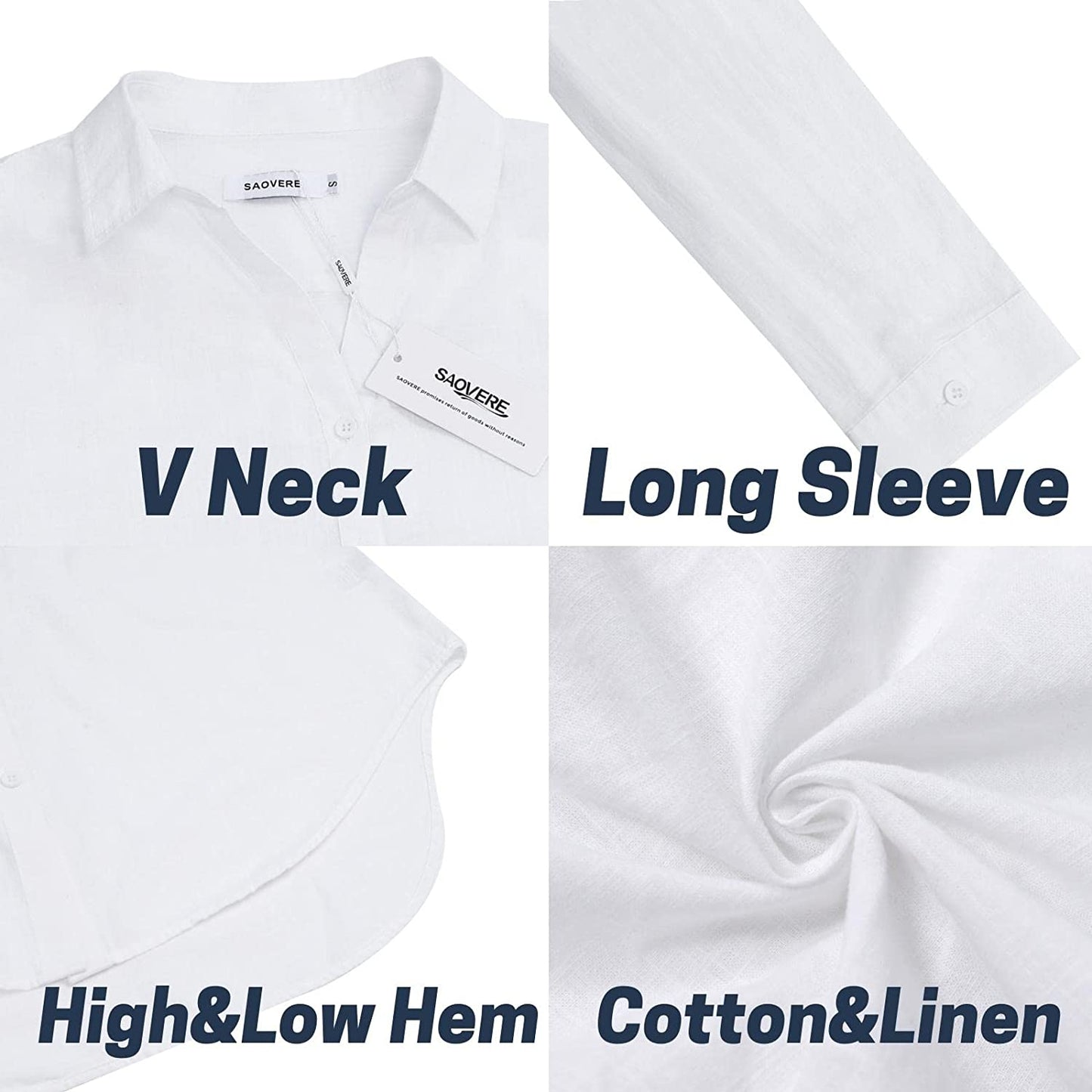 Womens V Neck Button Down Linen Shirts Long Sleeve Blouses Roll Up Casual Work Plain Solid Tops