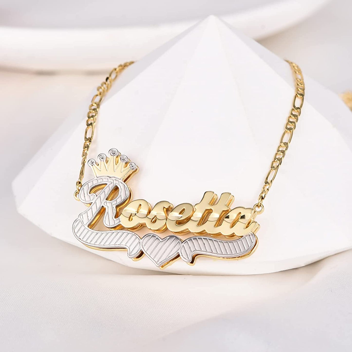 Gemiac Name Necklace Personalized 18K Gold Plated Double Name Necklace Custom Nameplate Necklace Personalized Birthday Gifts for Women Men Girls