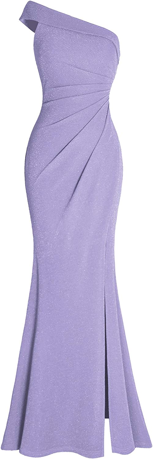 Women's Ruched One Shoulder Side Split Evening Party Dress