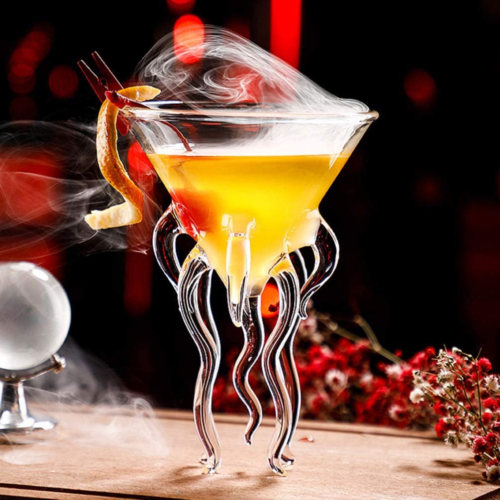 2pcs Octopus Cocktail Glass Martini Jellyfish Glass Wine Glasses Drinkware Bar Goblet Tools Tumbler Gift for Whiskey Home Party Banquet Wedding Transparent