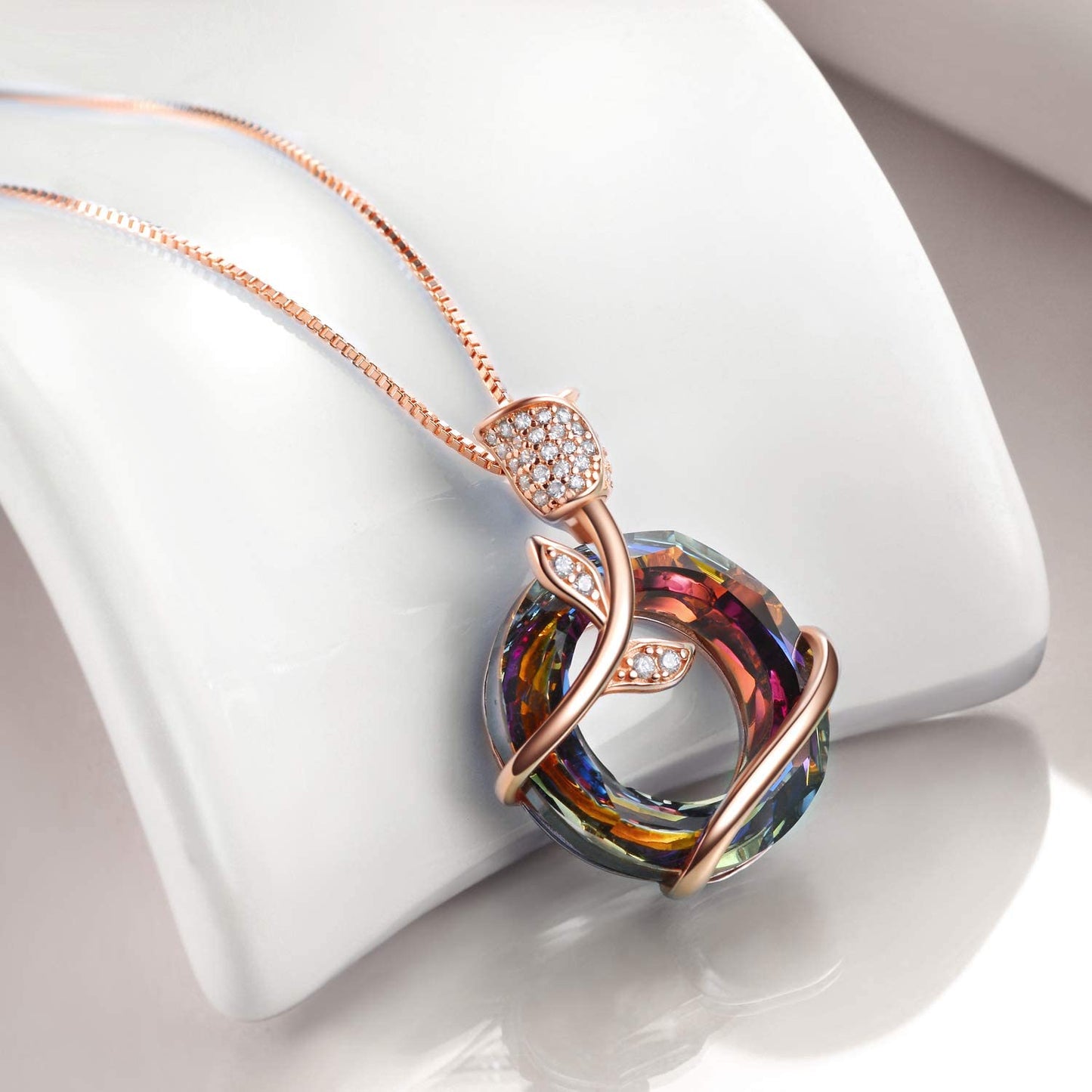 Sterling Silver Rose Flower Butterfly Necklaces for Women with Swarovski Crystals, Jewelry Gift for Wife Girlfriend