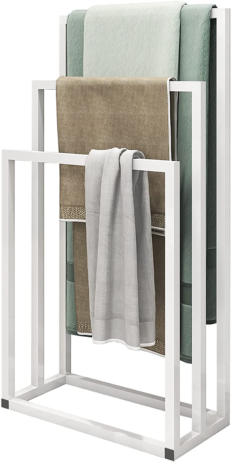 3 Tiers Metal Freestanding Towel Rack Chrome Modern Washcloths Holder Brown Drying Rack, Organizer for Hand Towels Bathroom Storage,Organization Next to Tub or Shower,Bathroom Accessories
