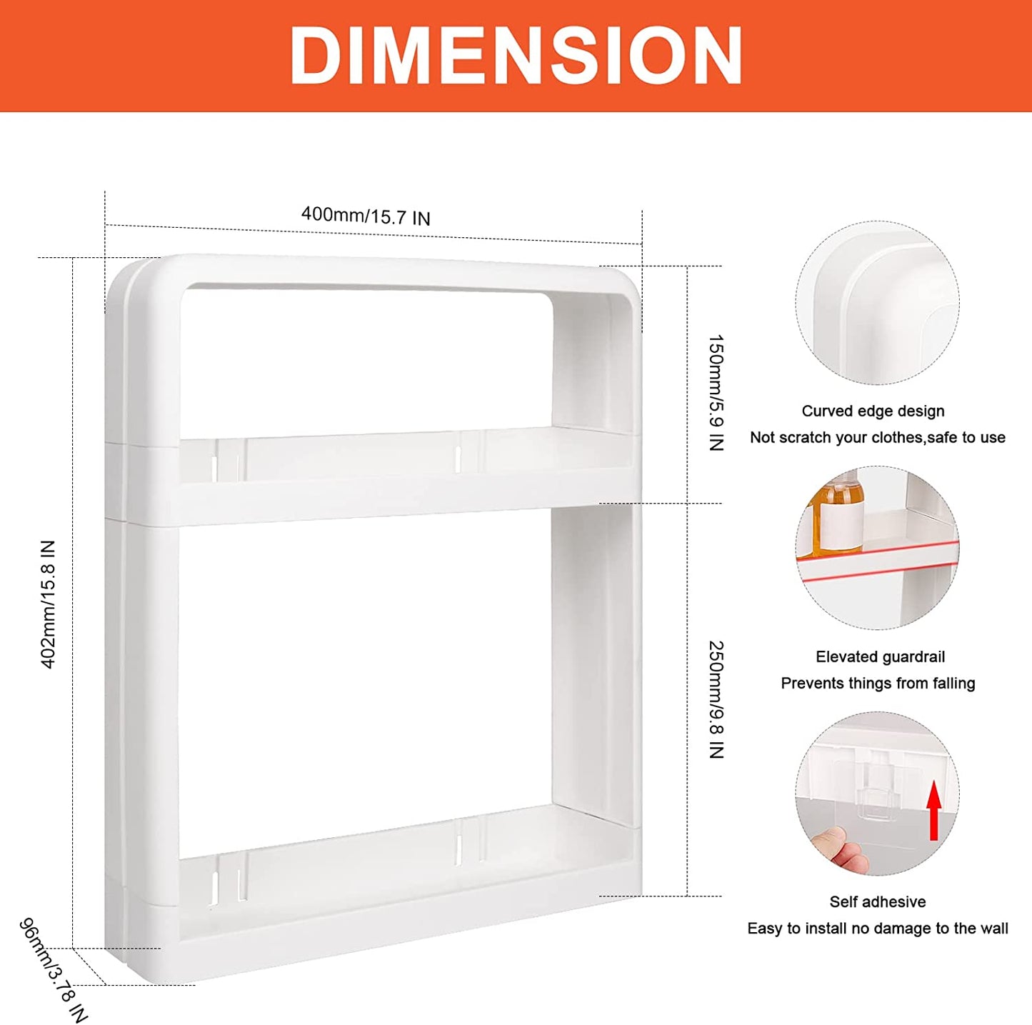 HarJue Shower Storage Shelf, Self Adhesive Shower Caddy Basket Waterproof Bathroom Storage Organization- No drill Unit Organizer Racks for Inside Shower Bathroom Kitchen, 2 Tier, Plastic-White