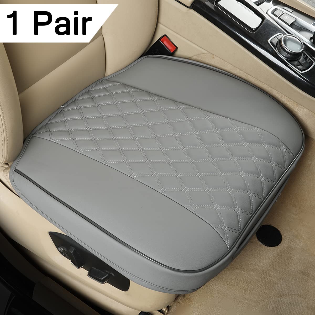 1 Pair Luxury Faux Leather Car Seat Covers Front Bottom Seat Cushions Covers, Anti-Slip and Wrap Around The Bottom, Fit 95% of Vehicles - Black