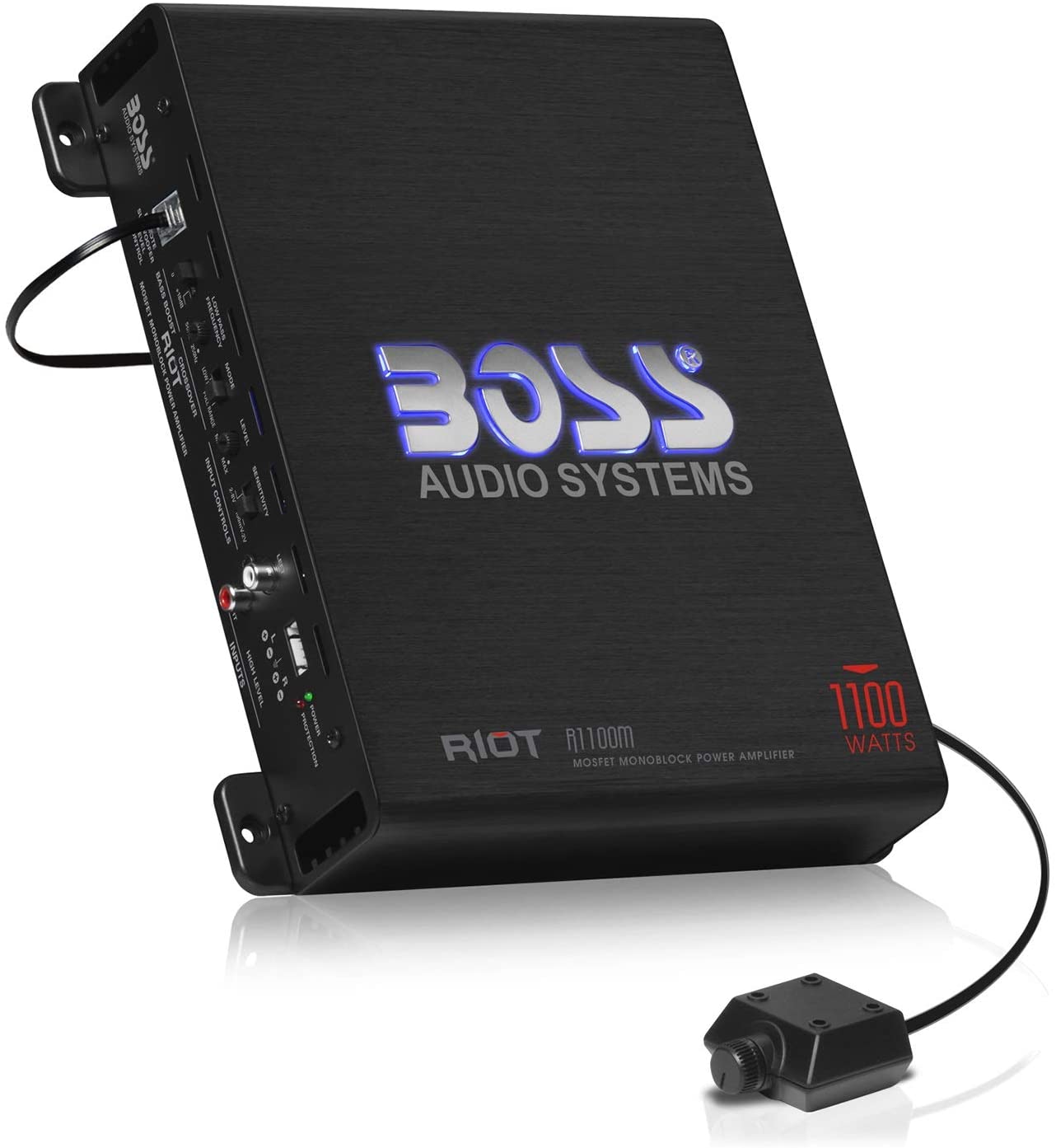 R1100M Riot Series Car Audio Subwoofer Amplifier - 1100 High Output, Monoblock, Class A/B, 2/4 Ohm Stable, Low/High Level Inputs, Low Pass Crossover, Mosfet Power Supply, Stereo