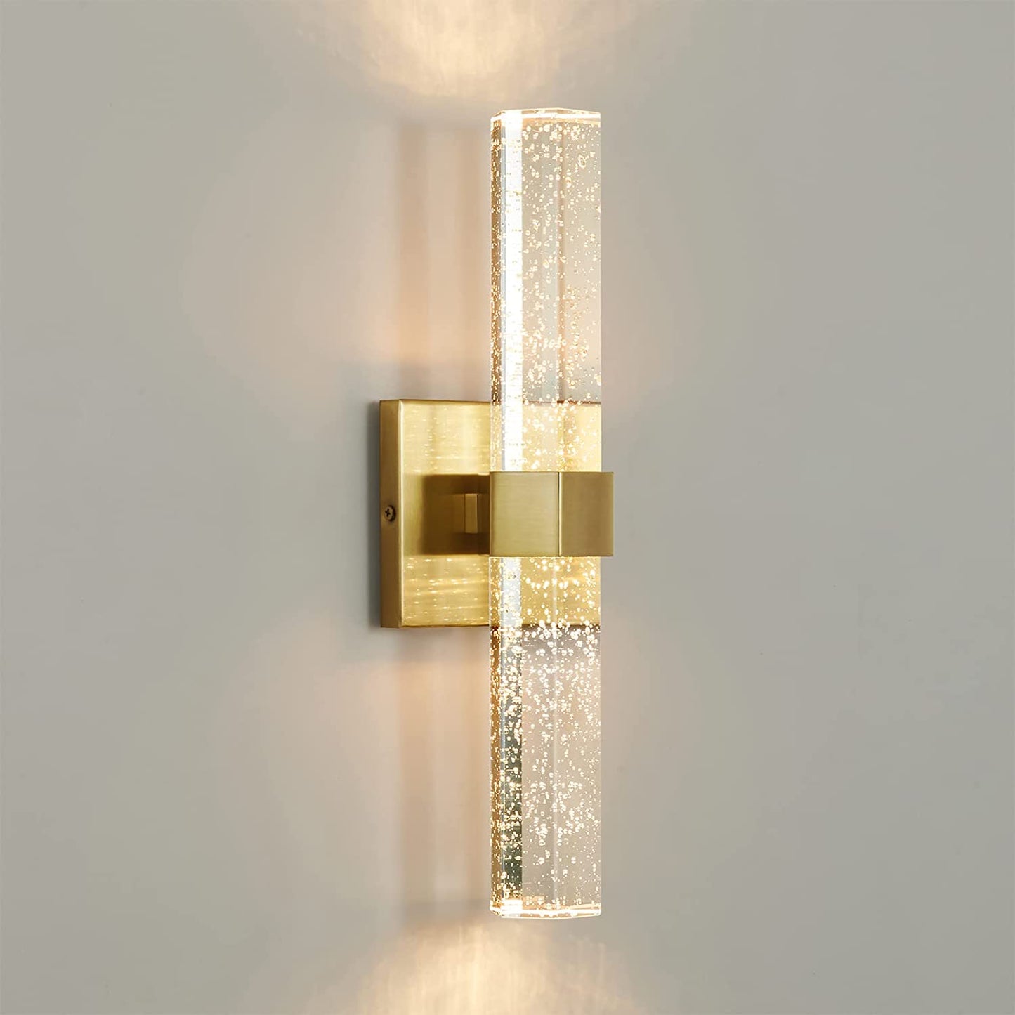 Wall Sconces Lighting Set of Two - Epinl Crystal Bathroom Light Fixture LED Gold Sconces Wall Lighting with Bubble Glass 15.7inch Indoor Vanity Lights for Bathroom Hallway Bedroom Living Room (2 Pack)
