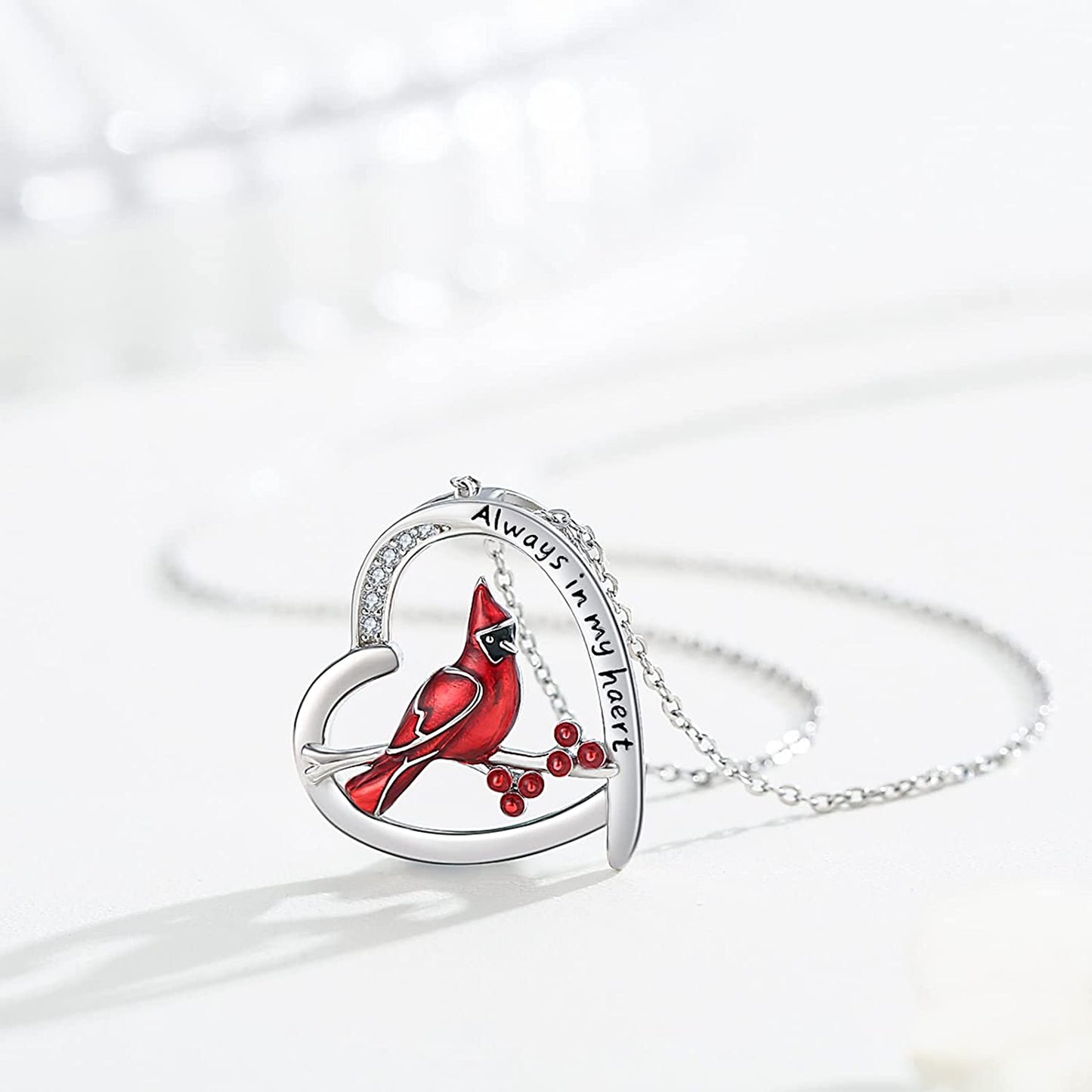 Cardinal Gifts 925 Sterling Silver Heart Cardinal Red Bird Necklace Memorial Gift Cardinal Jewelry for Women Girl