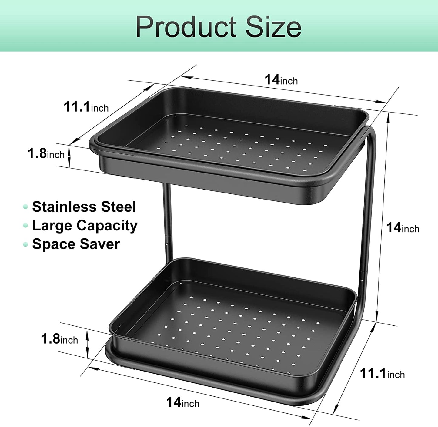 2 Tier Spice Rack Organizer, HEROPIE Bathroom Counter Organizer, Desktop Makeup Organizer, Small Storage Rack for Kitchen, Kitchen Spice Rack, Bath Room, Bedroom and Office