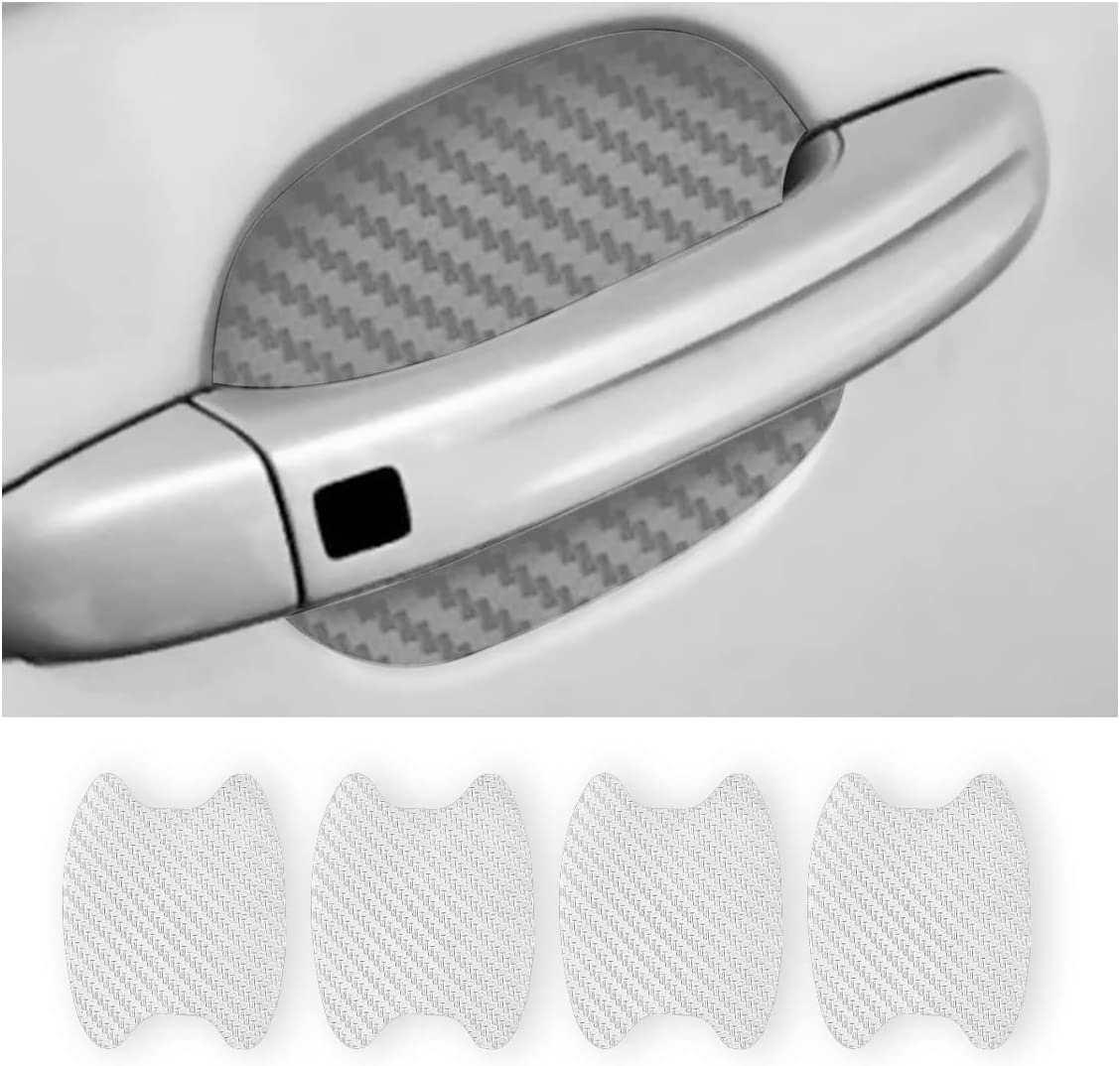 4PCS Car Door Handle Sticker, Carbon Fiber Anti-Scratches Car Door Cup Protector, Non-Marking Auto Door Handle Protective Film, Universal for Most Car Handles (Black)