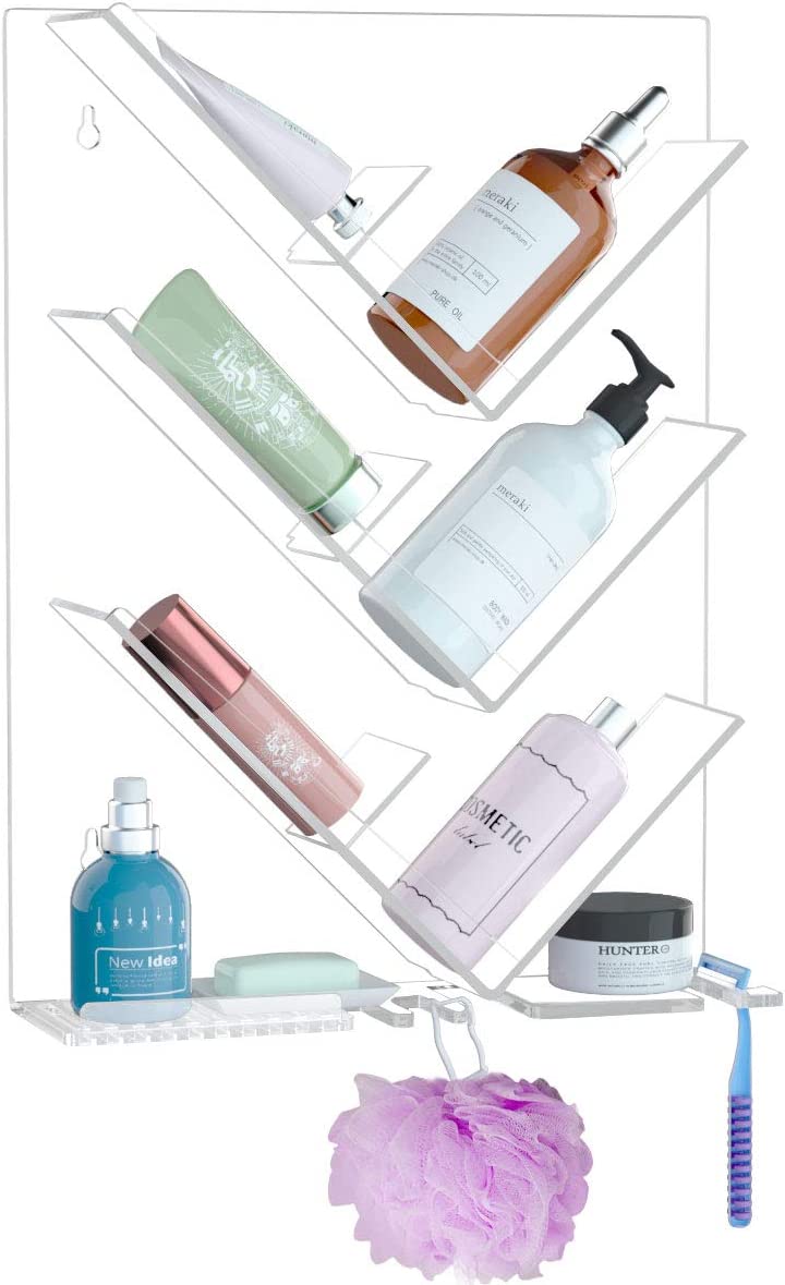 Bathroom Shower Caddy, Acrylic Shower Organizer with Suction Cup, Rust Proof and No Drilling, Sturdy and Durable, Great for Shampoo Bottles