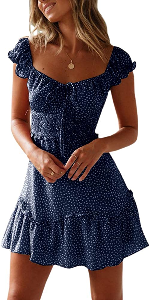Women's Summer Ruffle Sleeve Sweetheart Neckline Printing Dress Mini Dress