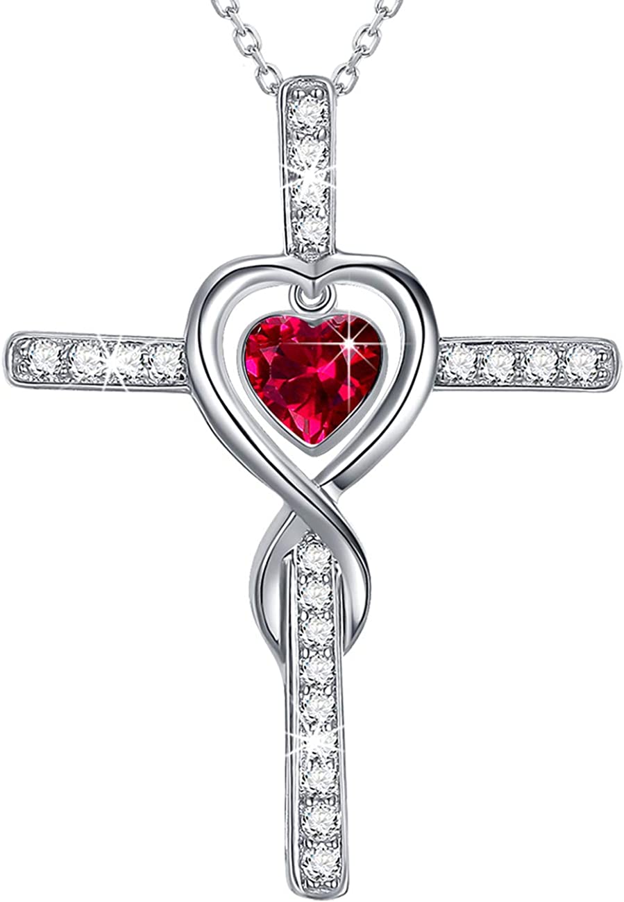 Dorella Love Infinity Necklace 925 Sterling Silver July Birthstone Ruby Jewelry for Wife Mom Birthday Gifts Jewelry for Women