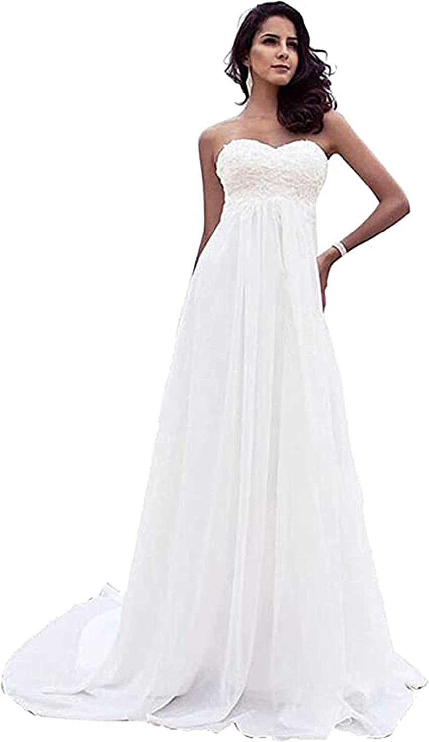 Beach Wedding Dress Plus Size for Woman Long Wedding Dresses Lace Chiffion for Bride Pearls Bride Gowns
