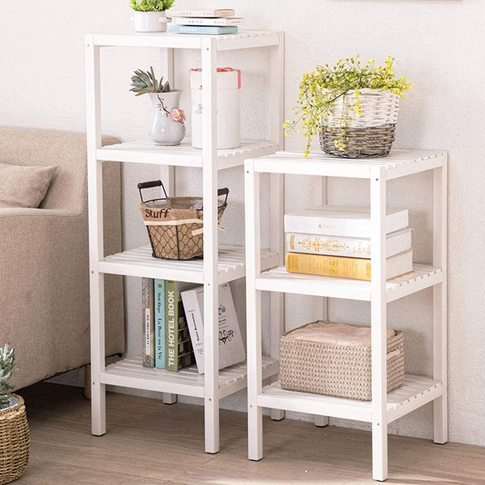Solid Wood Storage Rack - 3-Tier All Lumber Floor Standing Shelving Unit with Adjustable Feet for Home, Bathroom Towels Shelves Organizer, Easy Assembly and Full Upgraded in 2022, White