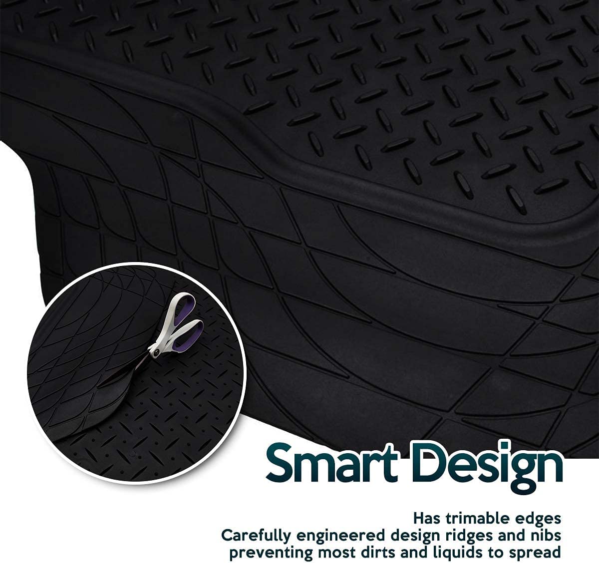 All Weather Rubber Semi Pattern Cargo Liner Trunk Floor Mat – Premium Quality Black Heavy Duty Cargo Trunk Floor Mat