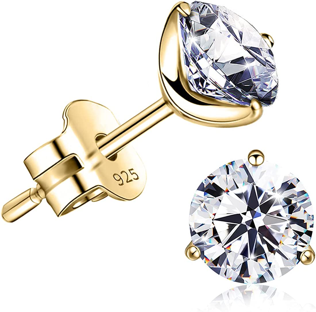 "STUNNING FLAME" 18K Gold Plated Silver Brilliant Cut Simulated Diamond Cubic Zirconia Stud Earrings