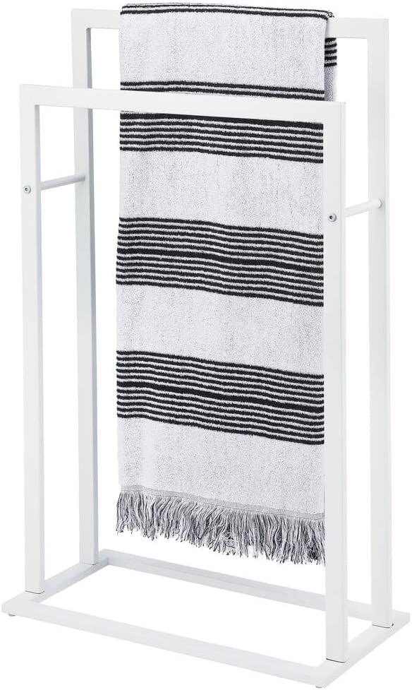 mDesign Metal Tall 2-Tier Free-Standing Towel Rack Holder for Bathroom Storage and Organization, Floor Stand Holds Bath, Hand Towels; Great for Guest, Half, Kids' Bathrooms - Chrome