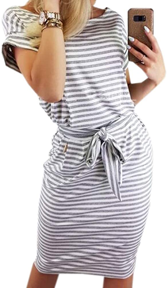 Women's Elegant Short Sleeve Wear to Work Casual Pencil Dress with Belt …