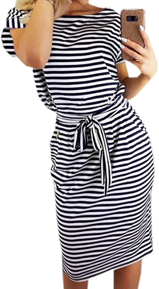 Women's Elegant Short Sleeve Wear to Work Casual Pencil Dress with Belt …