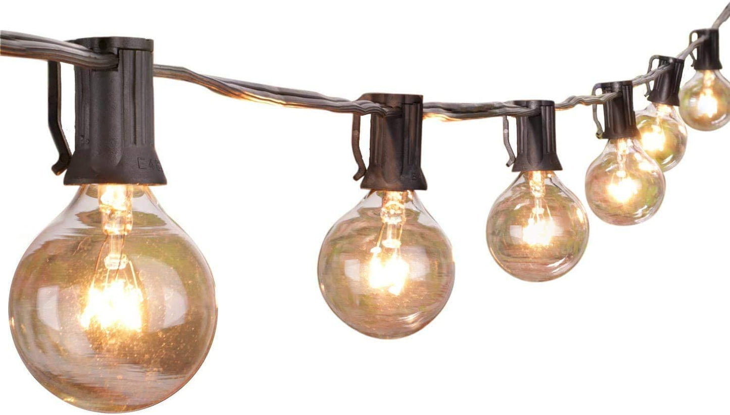 Outdoor String Lights 25 Feet G40 Globe Patio Lights with 27 Edison Glass Bulbs(2 Spare), Waterproof Connectable Hanging Light for Backyard Porch Balcony Party Decor, E12 Socket Base,Black