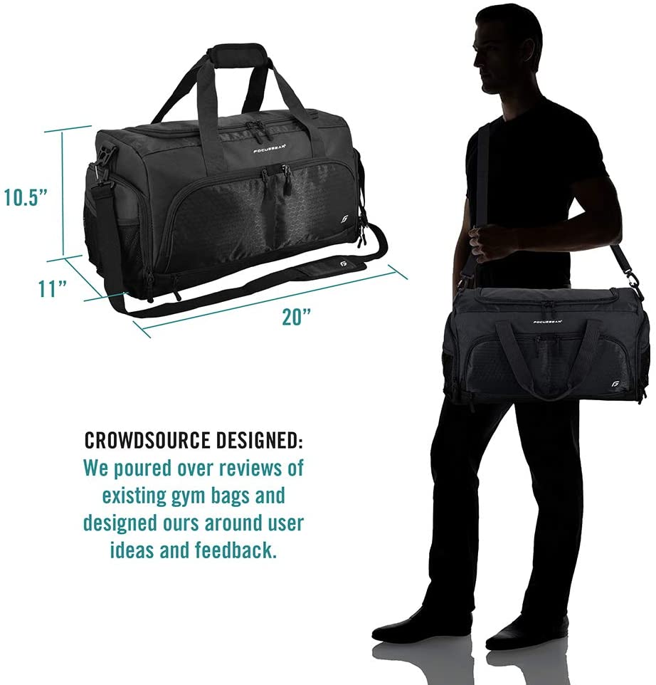 Bag 2.0: The Durable Crowdsource Designed Duffel Bag with 10 Optimal Compartments Including Water Resistant Pouch (Black, Medium (20"))