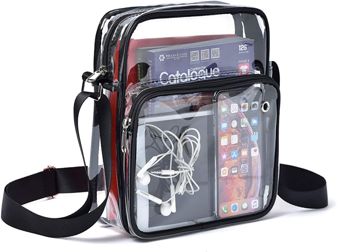 Clear Crossbody Messenger Shoulder Bag Stadium Approved Transparent Purse Suitable for Work Concert Sports