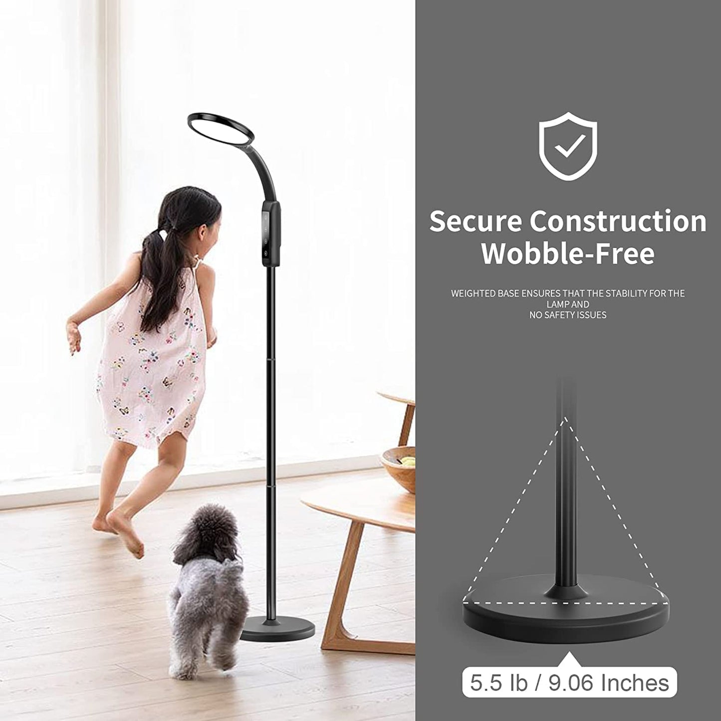 Floor Lamp for Living Room, Standing Lamp with Adjustable Brightness Flexible Gooseneck, Smart Lamp Remote App Control, Rechargeable Battery Operated Outdoor Lamp, Work Light for Reading, Crafts