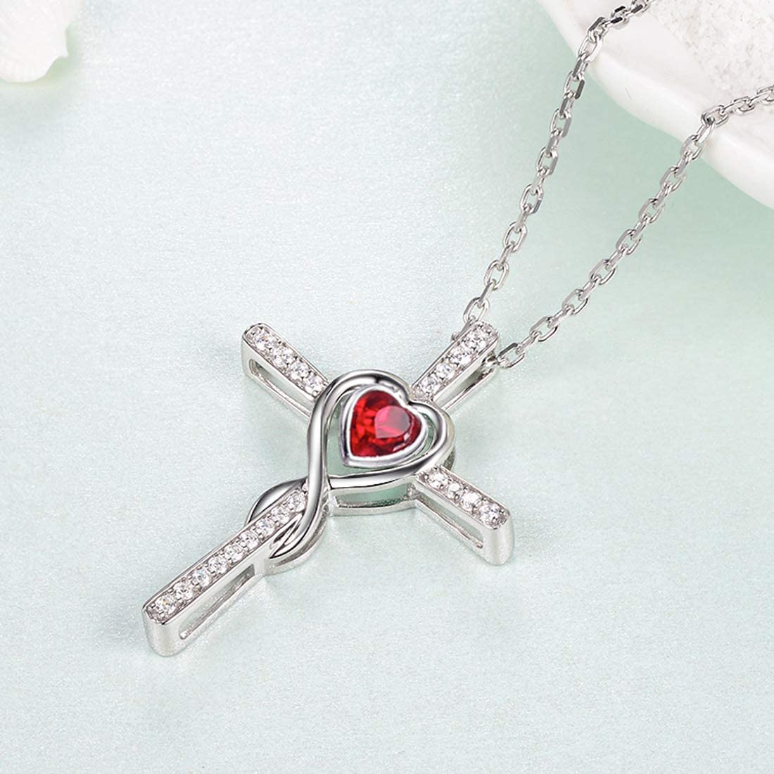 Dorella Love Infinity Necklace 925 Sterling Silver July Birthstone Ruby Jewelry for Wife Mom Birthday Gifts Jewelry for Women