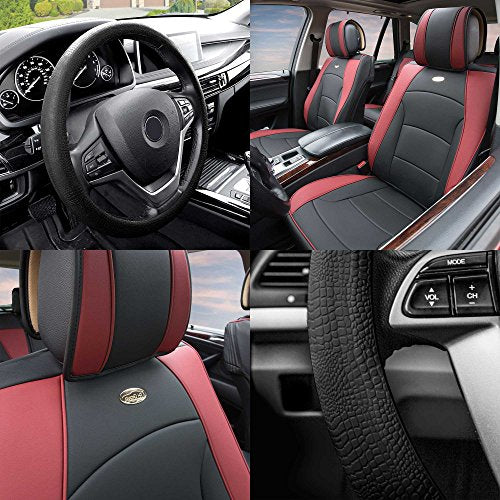 Ultra Comfort Highest Grade Faux Leather Seat Cushions for Front Set with Gift – Universal Fit for Cars Trucks & SUVs (Brown/Black)