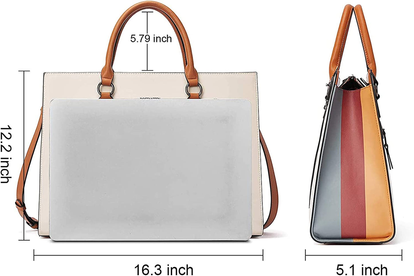 Leather Laptop Briefcase for Women Shoulder Bag 15.6 Inch Business Computer Tote