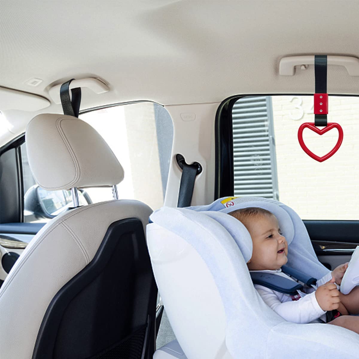 2 Pieces Heart-shaped Jdm Tsurikawa Rings SUV Bus Car Handle Straps Japanese Bosozoku Subway Ring for Car Warning and Interior Exterior Decoration (Red/Black)