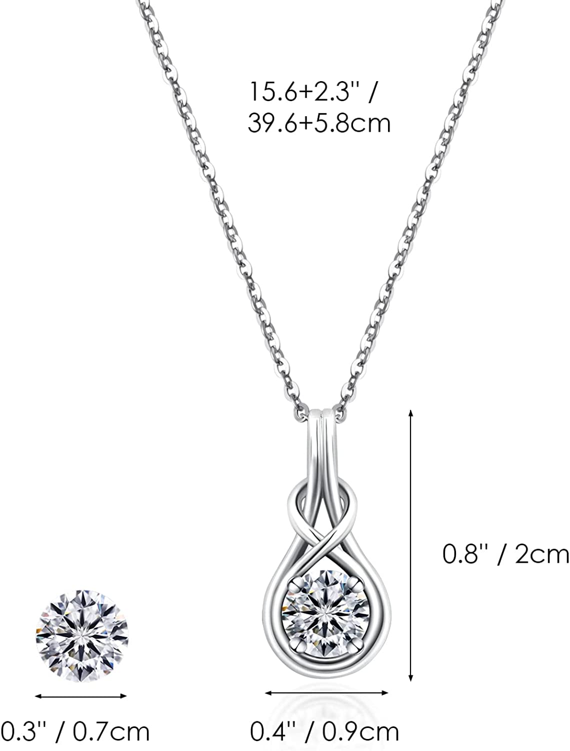 Moissanite Pendant Necklace: 1 Carat Round Cut Moissanite Solitaire Diamond Necklace with White Gold Plated Chain - Trendy Infinity Knot Gem Jewelry for Women Girl