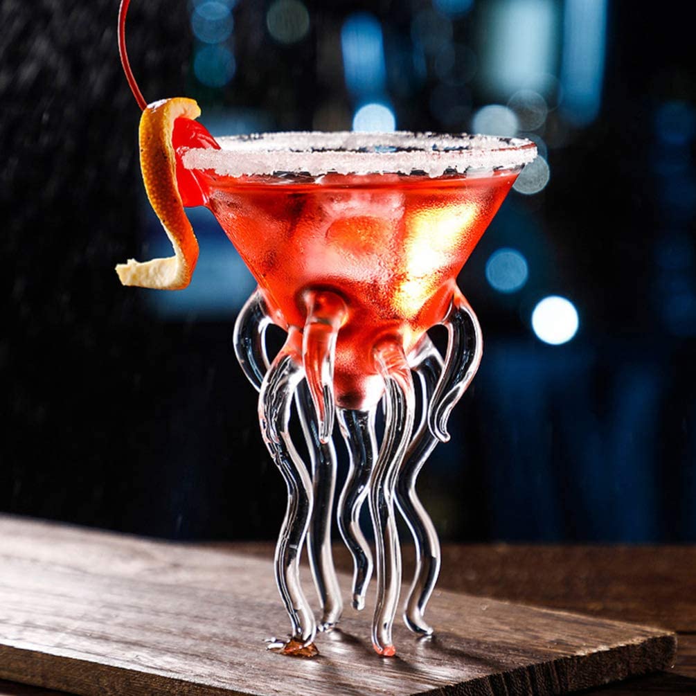 2pcs Octopus Cocktail Glass Martini Jellyfish Glass Wine Glasses Drinkware Bar Goblet Tools Tumbler Gift for Whiskey Home Party Banquet Wedding Transparent