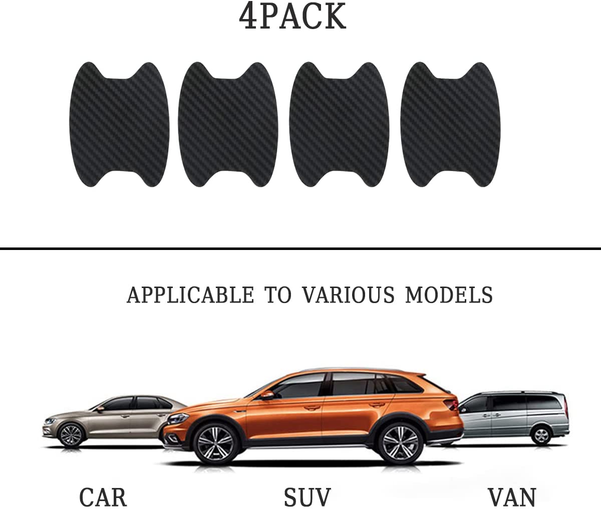 4PCS Car Door Handle Sticker, Carbon Fiber Anti-Scratches Car Door Cup Protector, Non-Marking Auto Door Handle Protective Film, Universal for Most Car Handles (Black)