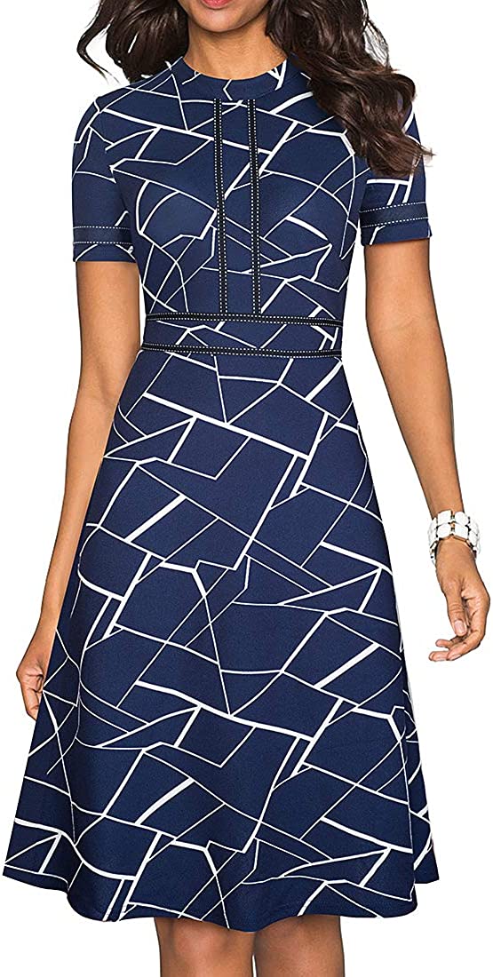 Women's Chic Crew Neck 3/4 Sleeve Party Homecoming Aline Dress A135