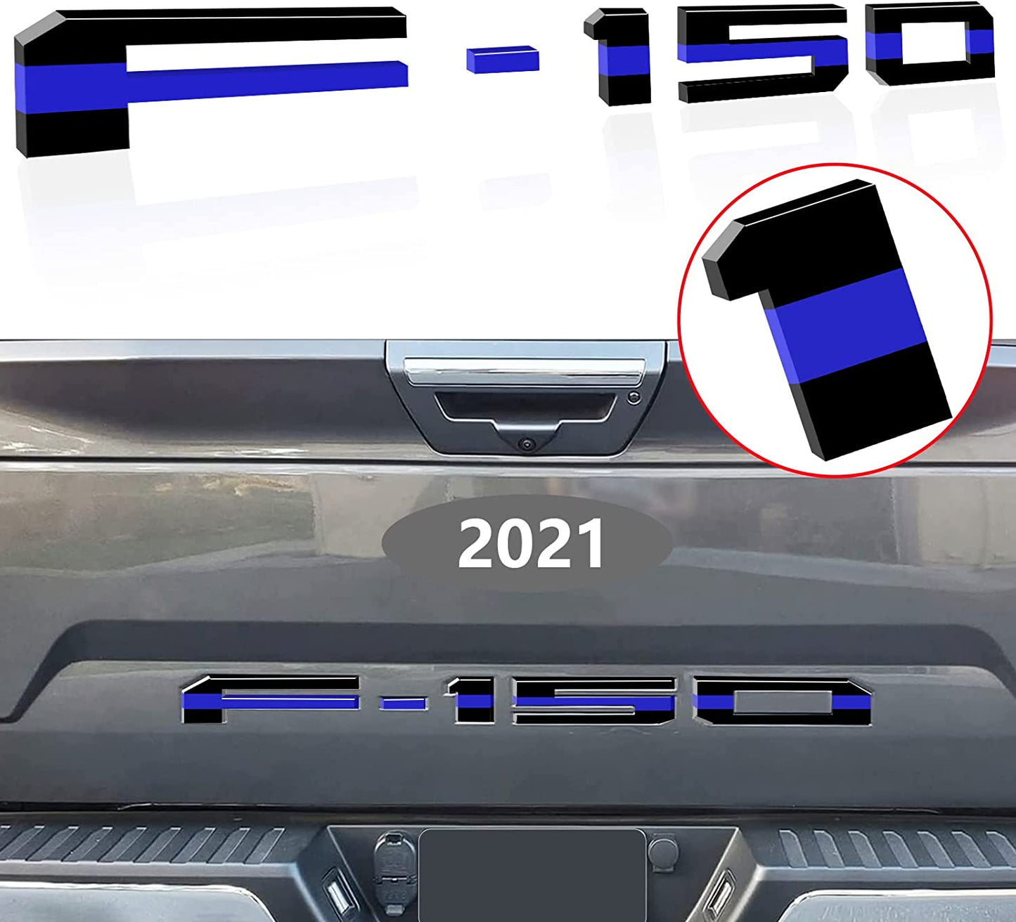 Insert Letters Compatible for F15o 2021 2022 3M Adhesive & 3D Raised Tailgate Decal Letters(Blue Black)