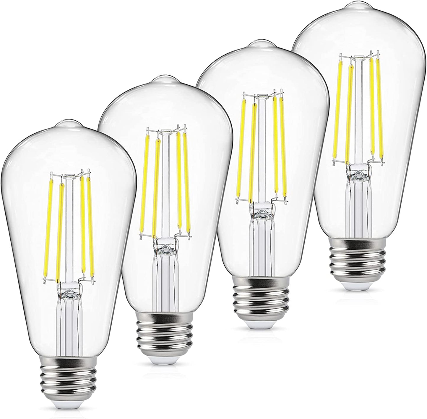 Ascher Dimmable LED Edison Bulbs 60 Watt Equivalent, Eye Protection Led Bulb with 95+ CRI, Warm White 2700K, ST58 Vintage LED Filament Bulbs, E26 Base, Pack of 6